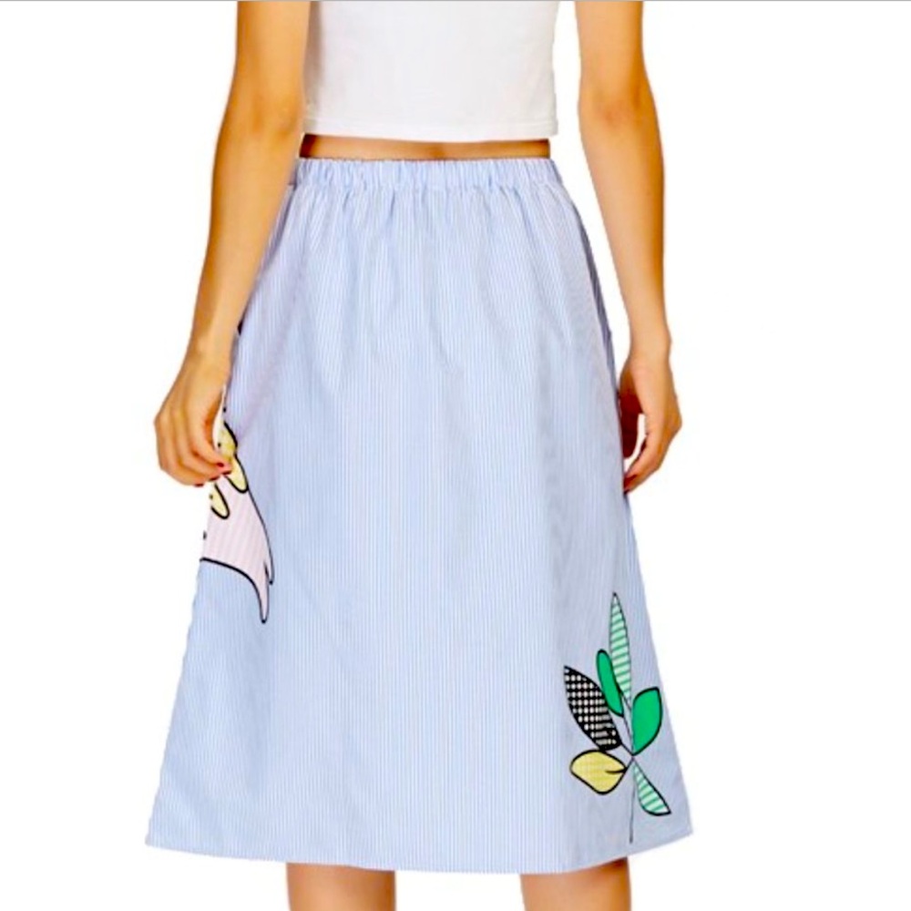 New Vadim Blue & White Striped Flamingo Skirt - Picture 5 of 17